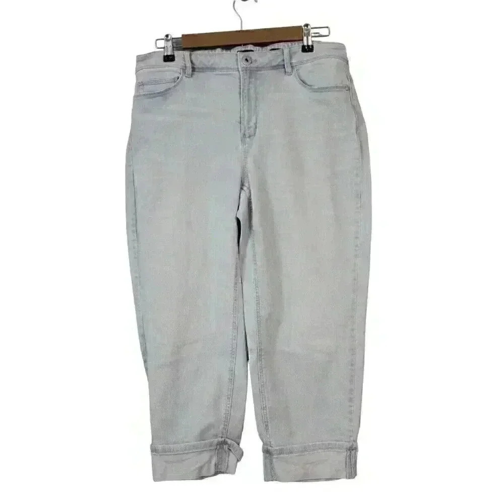 J Jill Denim Jeans Size 16 High Rise Cropped Light Wash Stretch Cuffed Ankle